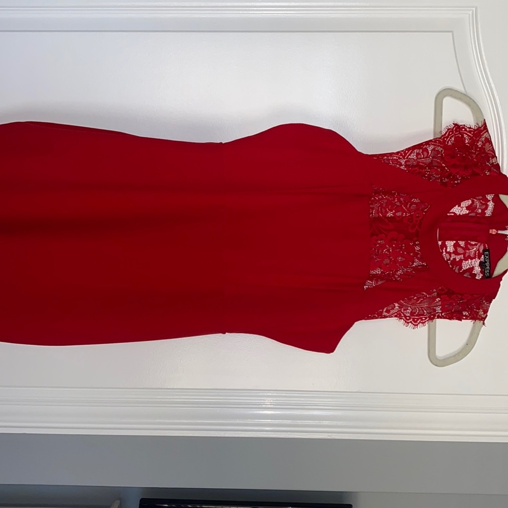 Red lace party dress from express